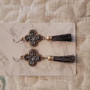 Silver/grey druzy and tassel earrings